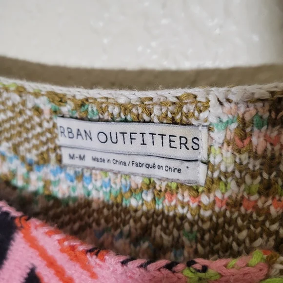Urban Outfitters | Brianna Intarsia Knit Mixed Print Cropped Sweater Hippie M - Picture 3 of 8